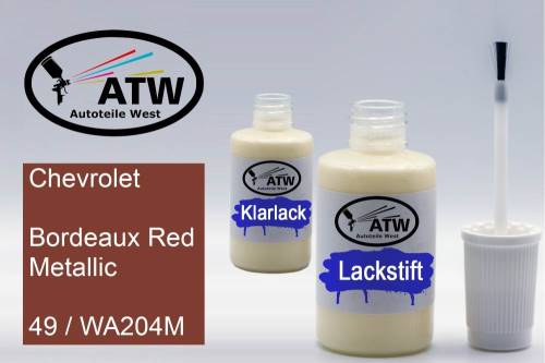 Chevrolet, Bordeaux Red Metallic, 49 / WA204M: 20ml Lackstift + 20ml Klarlack - Set, von ATW Autoteile West.